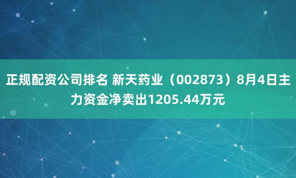 正规配资公司排名 新天药业（002873）8月4日主力资金净卖出1205.44万元